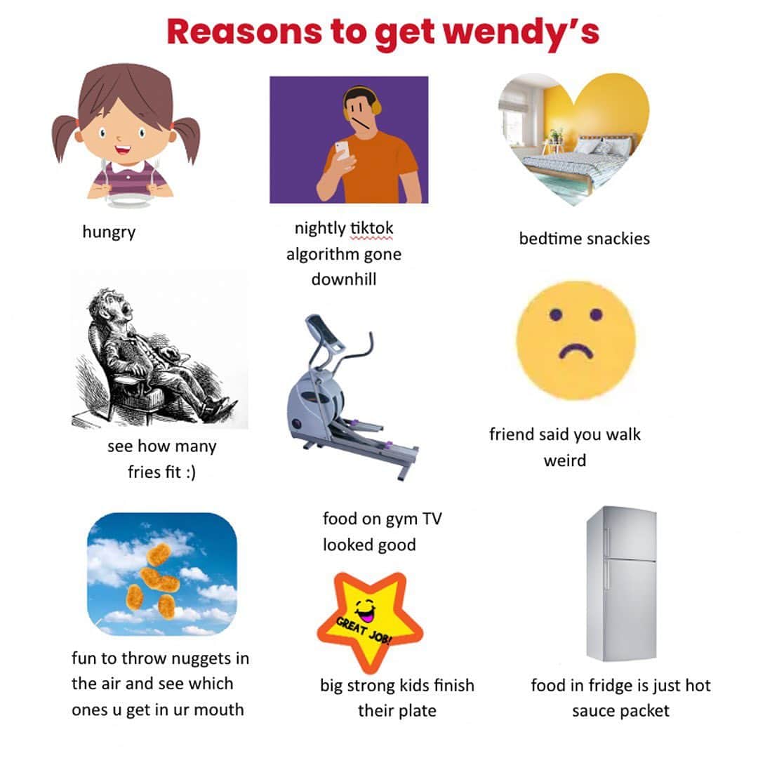 ウェンディーズのインスタグラム：「It’s good to eat food. Here are some reasons!」
