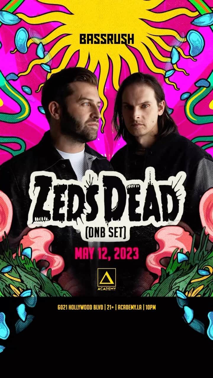 Zeds Deadのインスタグラム：「Get your Z’s up! 🔥 Tickets for @zedsdead DnB set at @academy__la on Friday, May 12 are On Sale NOW! 🚀 → bssrush.co/zedsdead-la」