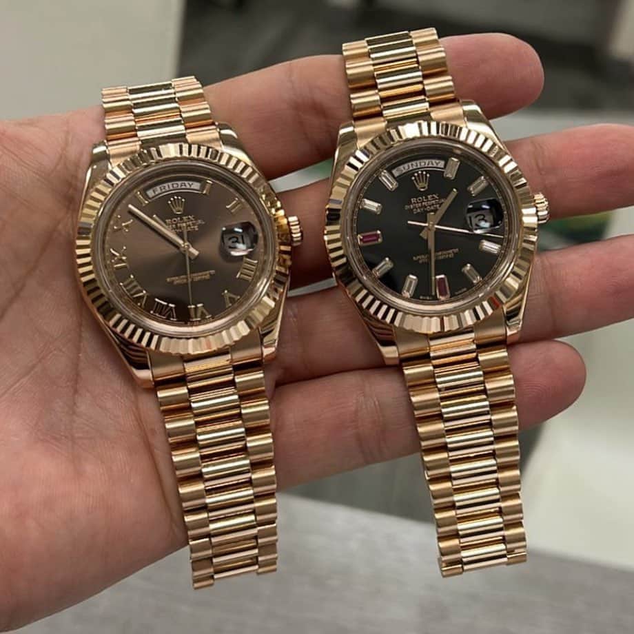 Dirk A. Productionsのインスタグラム：「Chocolate Roman 41MM AVAILABLE 🔥DM ME  #Rolex #41mm #DayDateII #ChocolateDial」