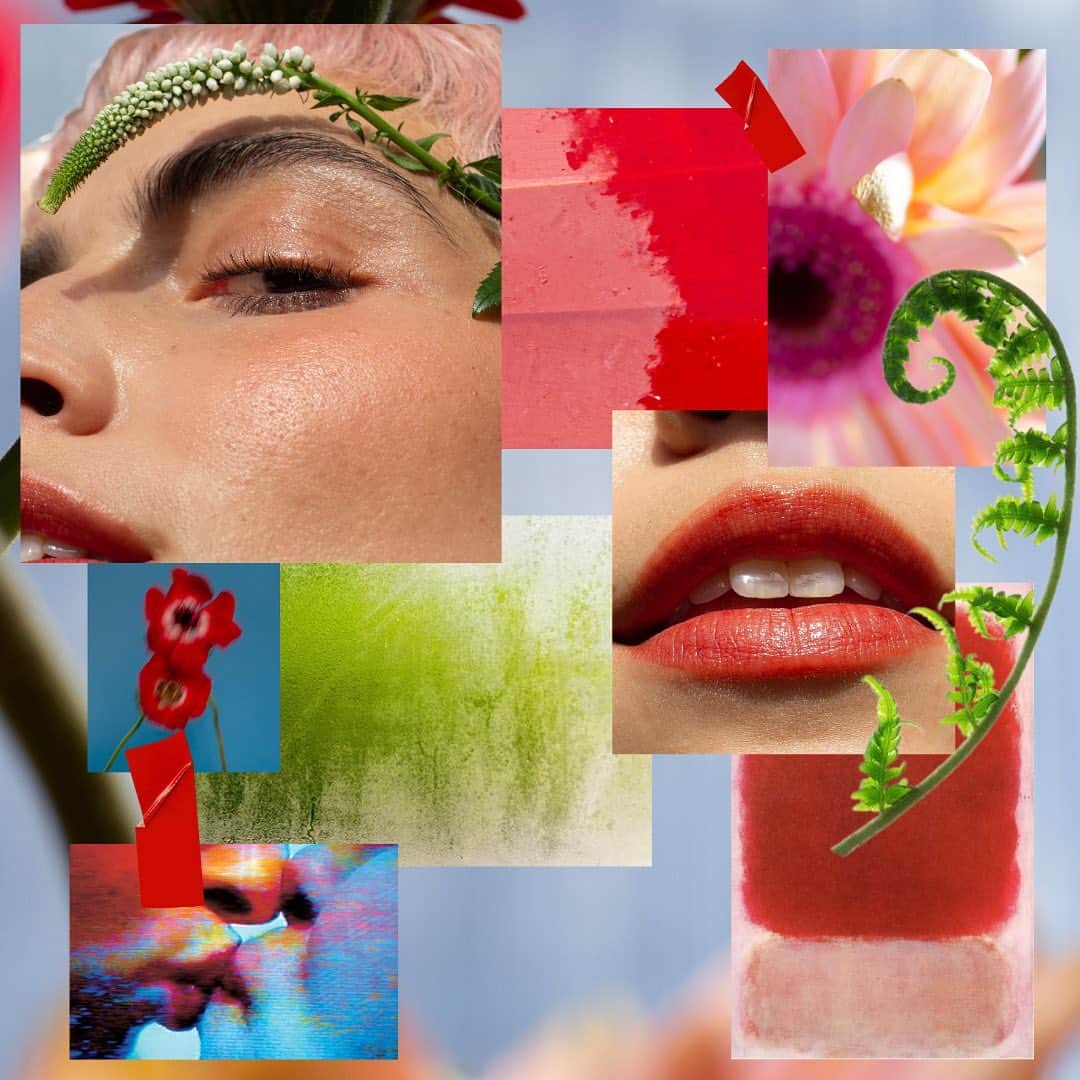 glorianotoのインスタグラム：「Some SS/23 color Inspo for our color kits over at @noto_botanics / layered garden cuts, wet sun reflected bubbles, Rothko texture color block, paint swatch, facial feature close up skin moment, textural, pink and red combo , clusterfuck that is the reproduction of spring blooms」