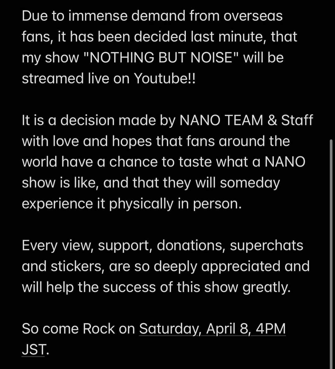 のインスタグラム：「IMPORTANT ANNOUNCEMENT  #NOTHING_BUT_NOISE」