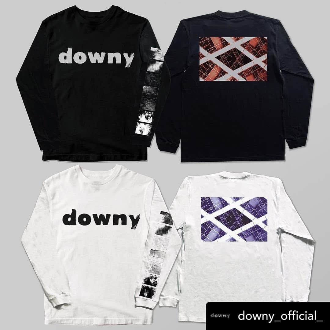青木ロビンのインスタグラム：「downy Newグッズ 視界不良の長袖、マジかっこいいす。 2nd LPも是非！  Posted @withregram • @downy_official_ downyNewマーチ  RheniumRecordwebshop内で 販売開始しました！  🌒『視界不良』long sleeve Tシャツ 🪐『23’』logo Tシャツ 🕳『第ニ作品集　無題』LP盤 青×黒SWIRL仕様 🔥『枯渇』キャンドル などなど 入庫致しました！ 是非チェックしてみてください！ downyshop.thebase.in  Link in @downy_official_ bio  #downyband」