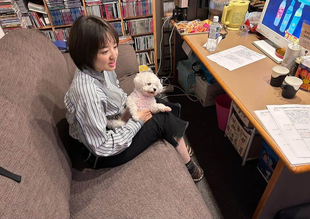 藤林温子さんのインスタグラム写真 - (藤林温子Instagram)「. 看板犬と...♡ . 3月から担当している せやねん！『メチャ売れ！！』のナレーション☺️ 運がよければ ナレーションスタジオに みるくちゃん🐶が お出迎えしてくれるんです🥹 毎週ナレーションのスタジオが変わるので 月1のお楽しみ😍 やっと会えました！ 終始デレデレ🤤 みるくちゃんありがとう♡ 明日のせやねん！ ご覧ください♪  #せやねん #メチャ売れ #ナレーション」4月7日 15時18分 - atsuko_fujibayashi