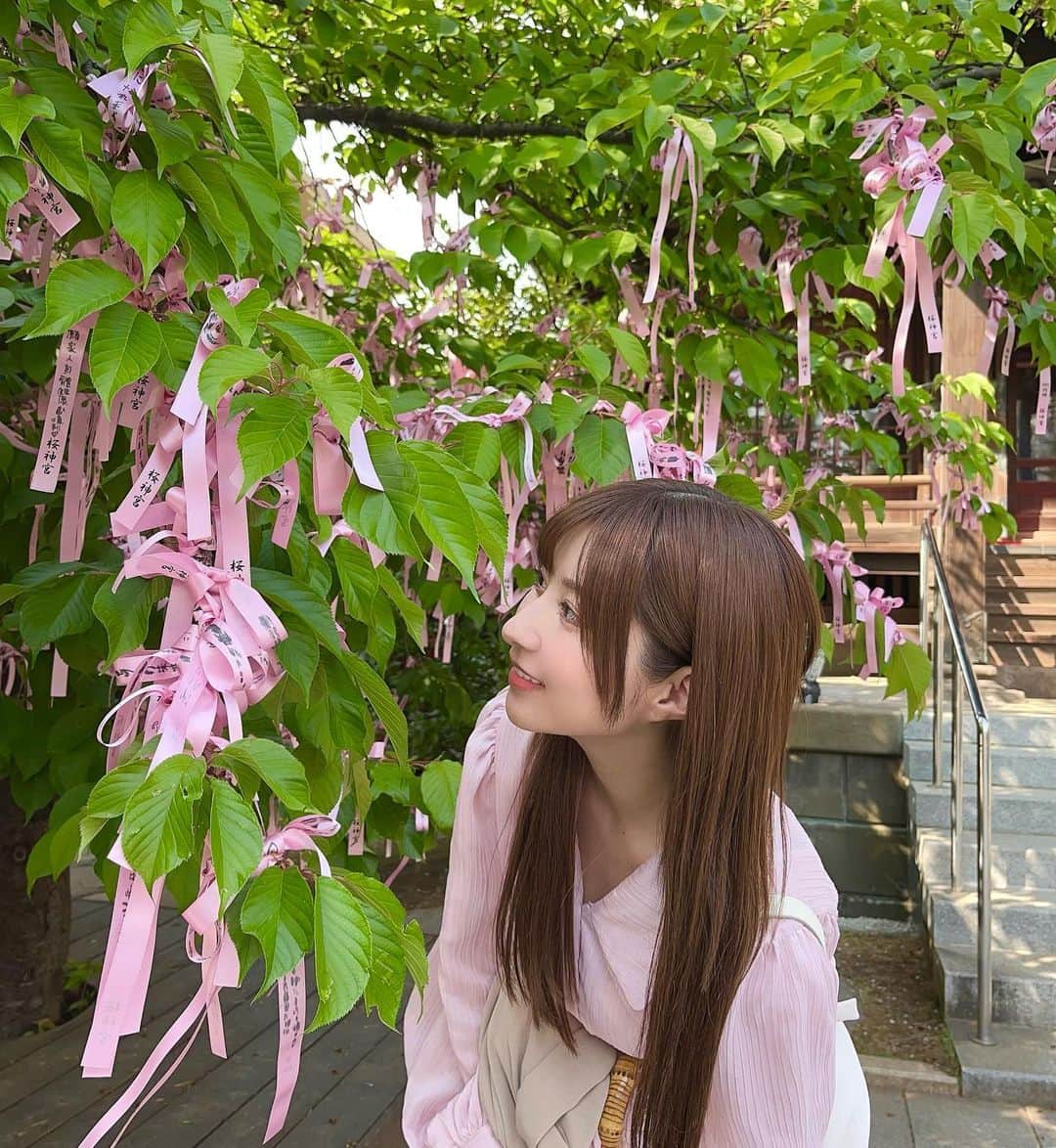 成瀬心美さんのインスタグラム写真 - (成瀬心美Instagram)「🌸  この間桜神宮に 行ってきたよ🙌  ずっと行ってみたかった場所🥰  桜はもうほとんど 散ってしまってたけれど ピンクのリボンが可愛かったなぁ。  沢山のお願い事が書かれたリボンは 風に揺れてて素敵だった。  おみくじ引いたり 御朱印もいただいた☺️  来年は桜が咲く頃に また来れたらいいな✨  優しく暖かい風の吹く 素敵な神社でした⛩  #桜神宮 #神社 #御朱印 #桜 #🌸」4月7日 15時50分 - coco3ndazo