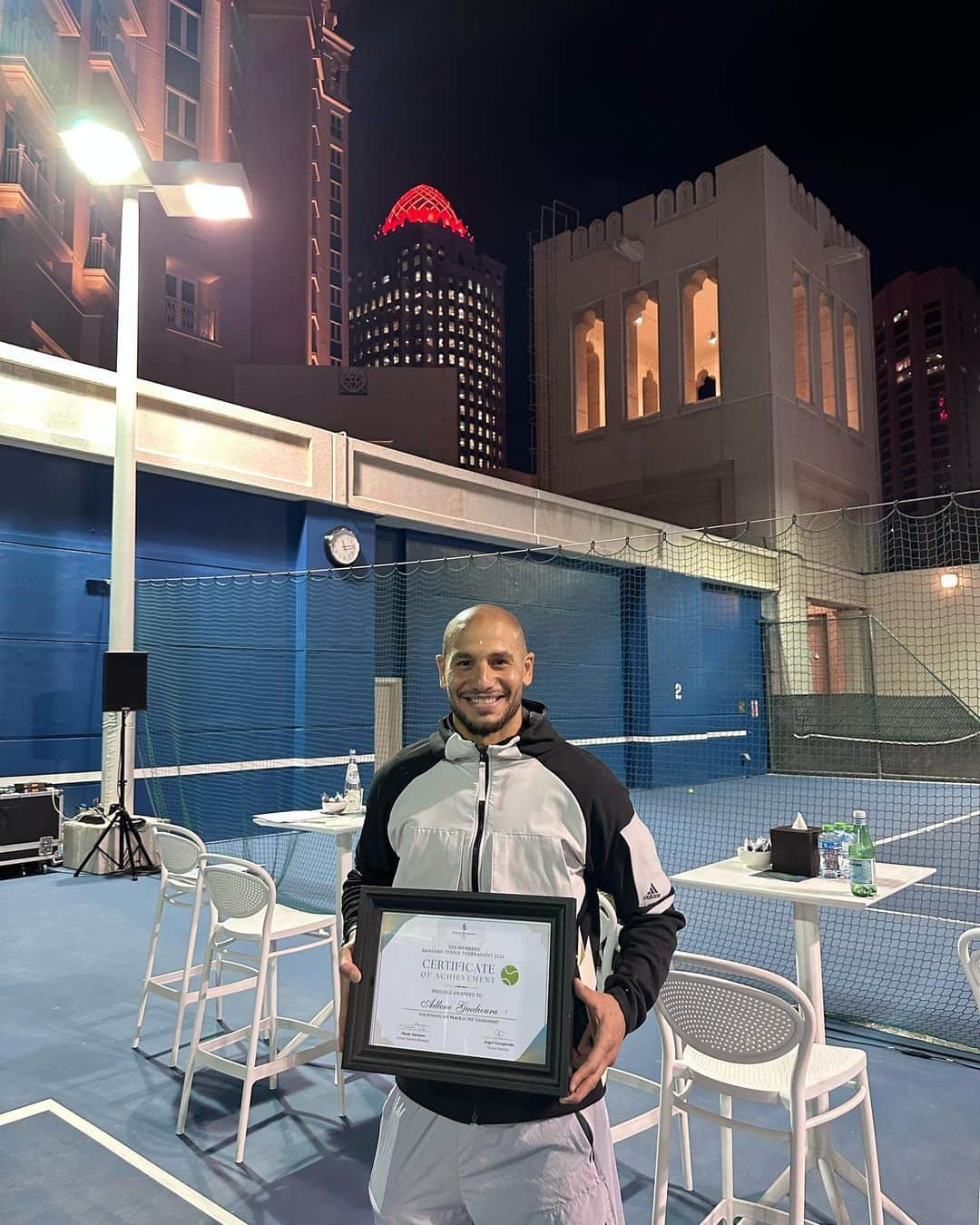 アドレーヌ・グェディウラのインスタグラム：「Nice Ramadan Tennis tournament 🌙 in @fsdoha  Enjoyed a lot and thanks to all participants & @fsdoha 🎾🥇🏆 #dababatennis #champion #ramadankareem  #sahaftorkoum」