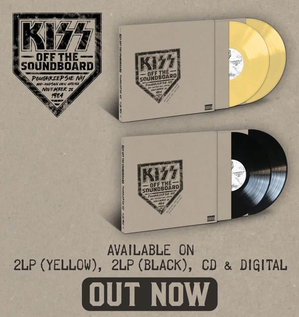 KISSのインスタグラム：「OUT NOW! Off The Soundboard: Poughkeepsie, NY 1984. This Animalize Tour show is the only known soundboard recording with Mark St. John! ShopKISSOnline.com」