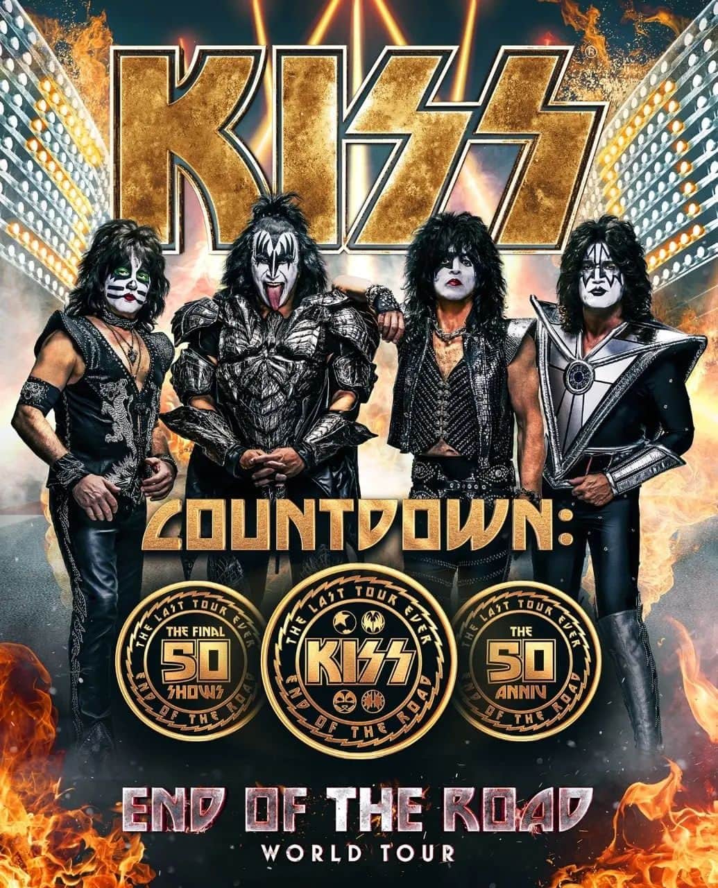KISSのインスタグラム：「HAPPENING NOW! General Public Tickets & VIP/Ultimate Packages for Detroit, Nashville, St. Louis & Ft. Worth are on sale now! Get them while you can! #EndOftheRoadTour  Visit KISSOnline.com for all details.」