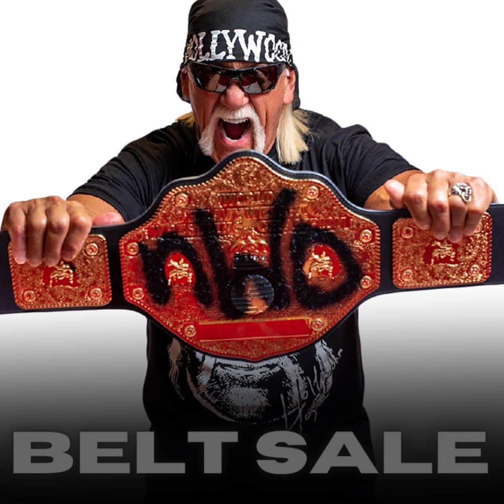 ハルク・ホーガンのインスタグラム：「Autographed Nwo Belt Sale Still Running Strong 👊 Over 20% Off @hogansbeachshop   🌐Link: https://hogansbeachshop.com/products/hollywood-hogan-signed-wcw-nwo-championship-belt-replica」