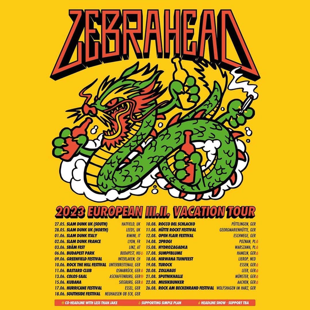 Zebraheadさんのインスタグラム写真 - (ZebraheadInstagram)「Hello Friends in Europe.  We have started counting down the days til we get to come over! Proud to add 2 headline shows in Poland!  More to come on the III.II. Summer Vacation Tour.  See updated posters here ....and most ticket links at zebrahead.com. #zebrahead」4月8日 3時59分 - zebraheadofficial