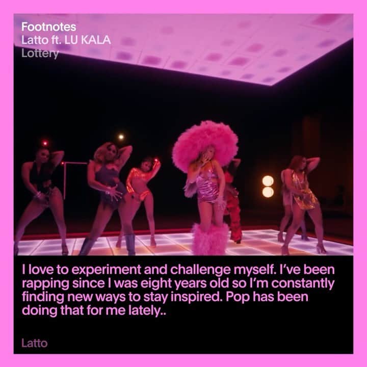 Vevoのインスタグラム：「"Lottery" director @ChandlerLass told us her goal was to "create a world that felt fun, pink, girly, and happy, with a little Studio 54 aesthetic." Watch our Footnotes for more insights from her and the video's stars - @Latto777 and Lu Kala (@IGoByLu) 🎰 ⠀⠀⠀⠀⠀⠀⠀⠀⠀ ▶️ [Link in bio] #Footnotes」