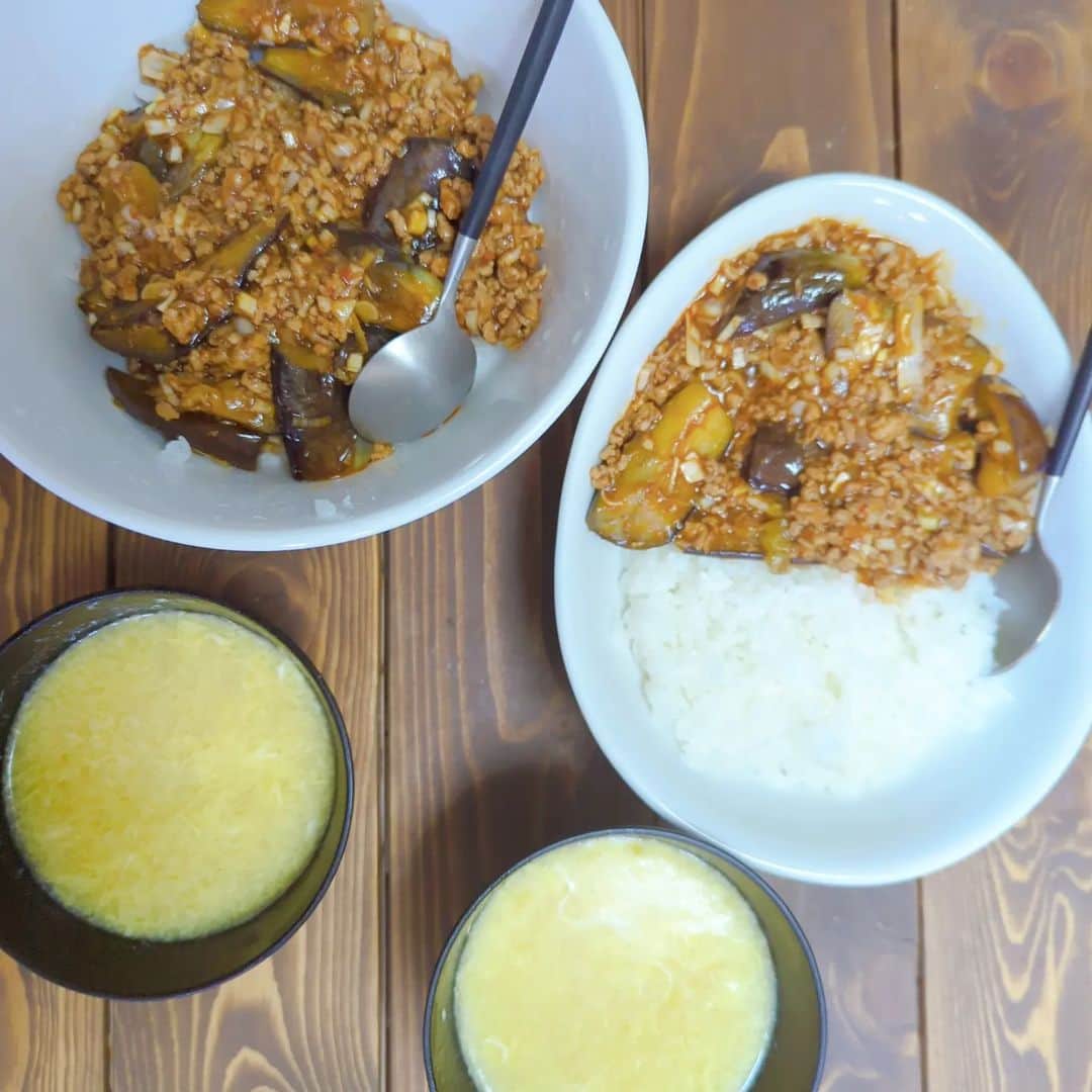 蛇足のインスタグラム：「【川村飯店】麻婆茄子と卵スープ」