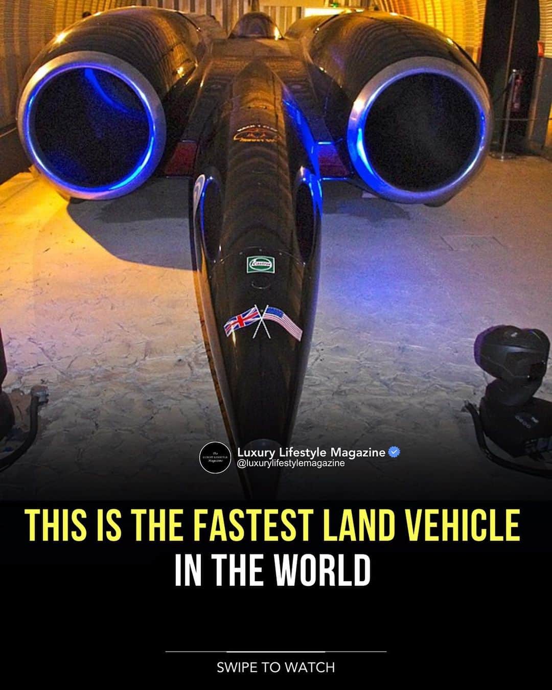 The Luxury Lifestyle Magazineさんのインスタグラム写真 - (The Luxury Lifestyle MagazineInstagram)「British fighter pilot Andy Green set a new land-speed record in 1997, driving a jet-powered car called ThrustSSC and breaking the sound barrier, making it the fastest car ever.  ThrustSSC reached an average speed of 763.035 mph (1,227.985 km/h) over two runs, making it the first supersonic land-speed record. Green's achievement took place in the Black Rock Desert, Nevada, USA, after overcoming challenges related to controlling the car at high speeds.  Video: @duowhip」4月9日 0時38分 - luxurylifestylemagazine