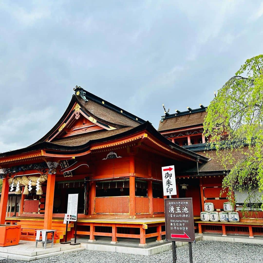 KABA.ちゃんさんのインスタグラム写真 - (KABA.ちゃんInstagram)「とゆー訳で、、、  「富士山本宮浅間大社」に上がらせていただきました❣️   天候は良くなかったけど、、、中々の雰囲気🌫️とっても綺麗で素敵な境内〜🌸☘️  やっぱり桜🌸との相性バッチリ👌✨女性性を感じる様な神社⛩️でした〜😊  境内には、御神水をいただけるところもあり、お賽銭を入れお参りをし、いただいて参りました😁  お水に浸し文字が浮かぶおみくじは、大吉〜👏👏気分あげ⤴️  私的には、本殿の裏手側がなんか落ち着く感じ〜3周くらいまわり2時間近く滞在しました❣️  禊所では清らかな水の流れる音が心地よい〜♪  久しぶりに御朱印やらお守りを受けて来ました😊  帰りの新幹線では、竹取物語のお弁当🍱とっても美味しかった〜😋  13時過ぎ、品川駅到着🚅あっとゆー間の1人お出かけで🚶‍♀️  ちなみにこの日は、まさかの満月でした🌕なんか、、、不思議な日でした✨✨✨  #富士山本宮浅間大社 #あがらせていただきました  #神社巡拝家 #神社ソムリエ #佐々木優太　さん @getaoto  #神社大好き部 #木花之佐久夜毘売命  #綺麗で素敵な境内 #桜との相性バッチリ  #私的には女性性を感じる神社でした #富士山と木花之佐久夜毘売命と竹取物語とかぐや姫 #この日は満月だった  #竹取物語弁当  #めっちゃ美味しいかった #1人お出かけ不思議な日でした」4月8日 17時46分 - kabachan_official