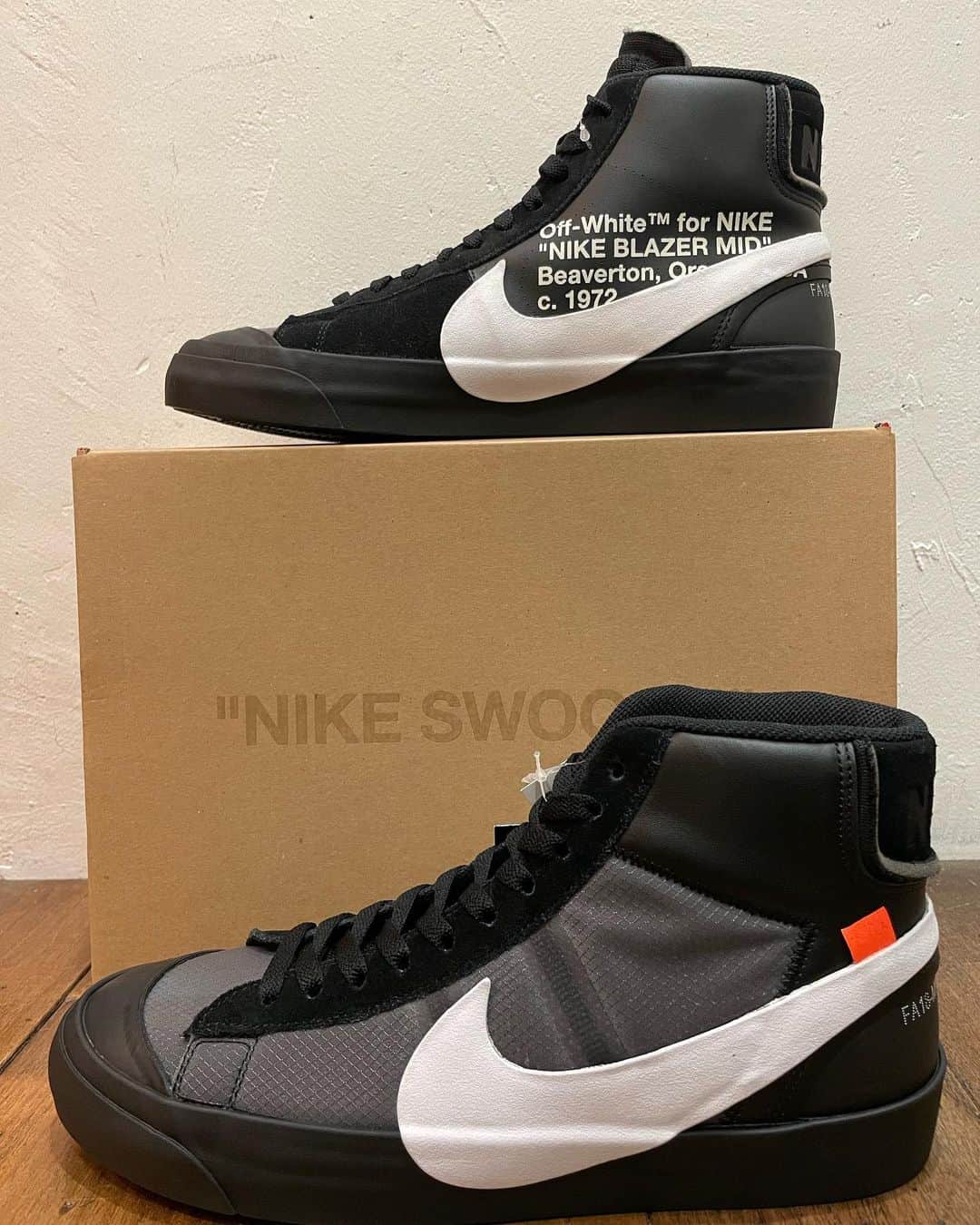 fools_judge_streetのインスタグラム：「OFF WHITE  THE 10 : NIKE BLAZER MID AA3832-001  プロフィール欄より、 オンラインストア商品ページにアクセスできます。 ※その他ご不明点は店頭または、 DMまでお問い合わせください。  如有任何疑问，请在instagram上留言。 欢迎浏览我们的网上商店以及光临我们在原宿的实体店。  For inquiries, please message us on instagram. Please confirm our online store. Thank you.  #nike #offwhite  #nike #nikeshoes #nikesneaker  #sneaker #ナイキ #オフホワイト」