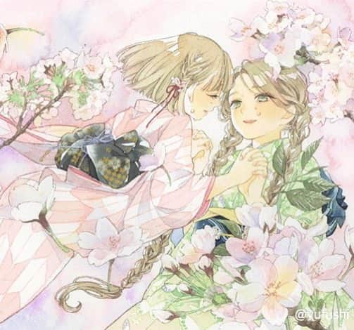 友風子/yufushiのインスタグラム：「あっという間に葉桜ですね🌿 今年も桜きれいだったな〜 大阪は開花がとても早かったです🌸  この絵は葉桜の絵で、 別れと出会いの季節を描きました。  今年は娘の卒園があり、 寂しい思いもありましたが、 たくさんの新しい出会いも 楽しみにしたいと思います🌸  #illustration #illust #イラスト #watercolor #水彩 #透明水彩 #水彩絵の具 #アナログ #アナログイラスト #桜 #葉桜」