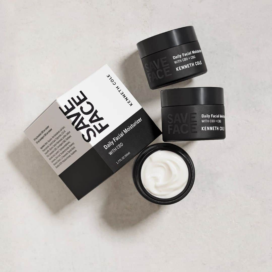 ケネスコールのインスタグラム：「Want to put your best face forward? Our daily facial moisturizer has got you covered! 🙌   In addition to CBD and CBG, it's infused with Hyaluronic Acid, Pro-Vitamin B5, Aloe Vera, and Squalane to keep your face hydrated throughout the day.   Click the link in our bio to shop.   #KennethCole #DailySkincare #CBDSkincare」