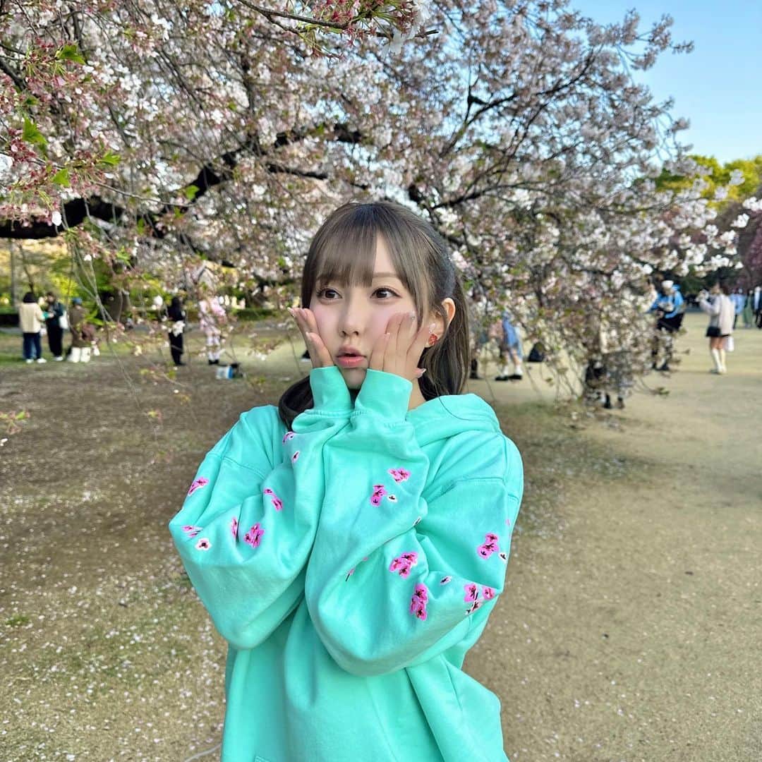 きりたんぽさんのインスタグラム写真 - (きりたんぽInstagram)「やっとお花見できたの🌸 ぴすとピクニック🥤🍡2人でお絵描きも🎨✋🫧まだちょっと寒かったのよ🥶🧊❄️」4月9日 18時44分 - kiritampopopo