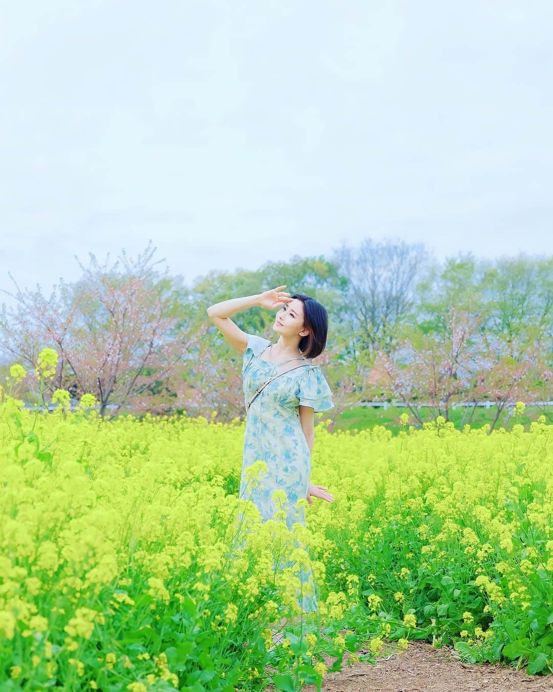 明里ともかのインスタグラム：「菜の花畑でつかまえて。 撮影・meさん ・ ・ ・ 菜の花畑」