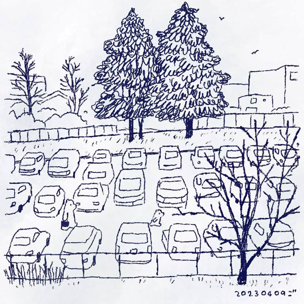 合田経郎のインスタグラム：「駐車場。 #週末スケッチ　#らくがき生活　#sketch #weekendsketch」