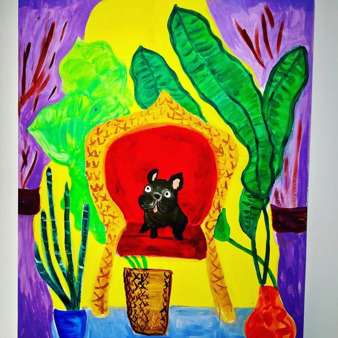 大宮エリーさんのインスタグラム写真 - (大宮エリーInstagram)「ロココの椅子にあのひとのパグが座る Her pug dog sits on the Rococo chair  #ellieomiya #大宮エリー #アート #art #painting」4月9日 18時58分 - ellie_omiya