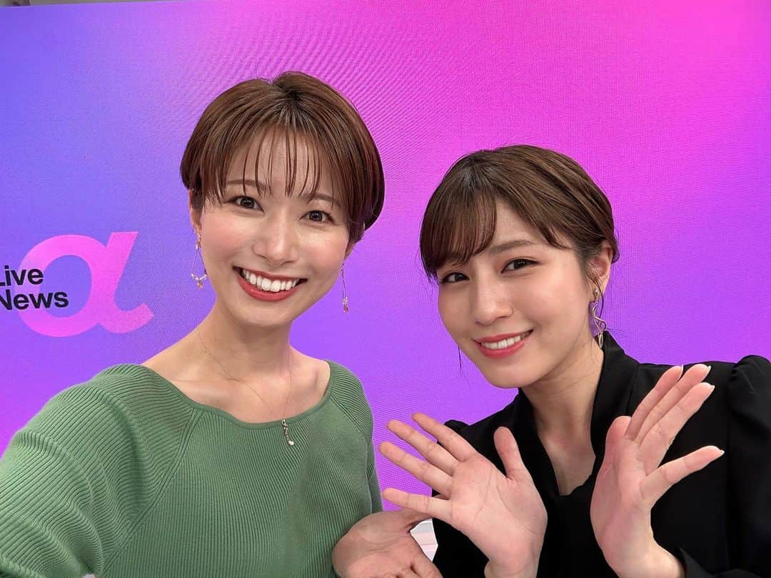 のインスタグラム：「堤さんと初めてαで共演した日の写真💜  新生活初めての休日を迎える皆さんも多いと思います🌱✨  お休みの日に少しでもリフレッシュして 一緒に頑張りましょう〜☺️  #堤礼実  #海老原優香」
