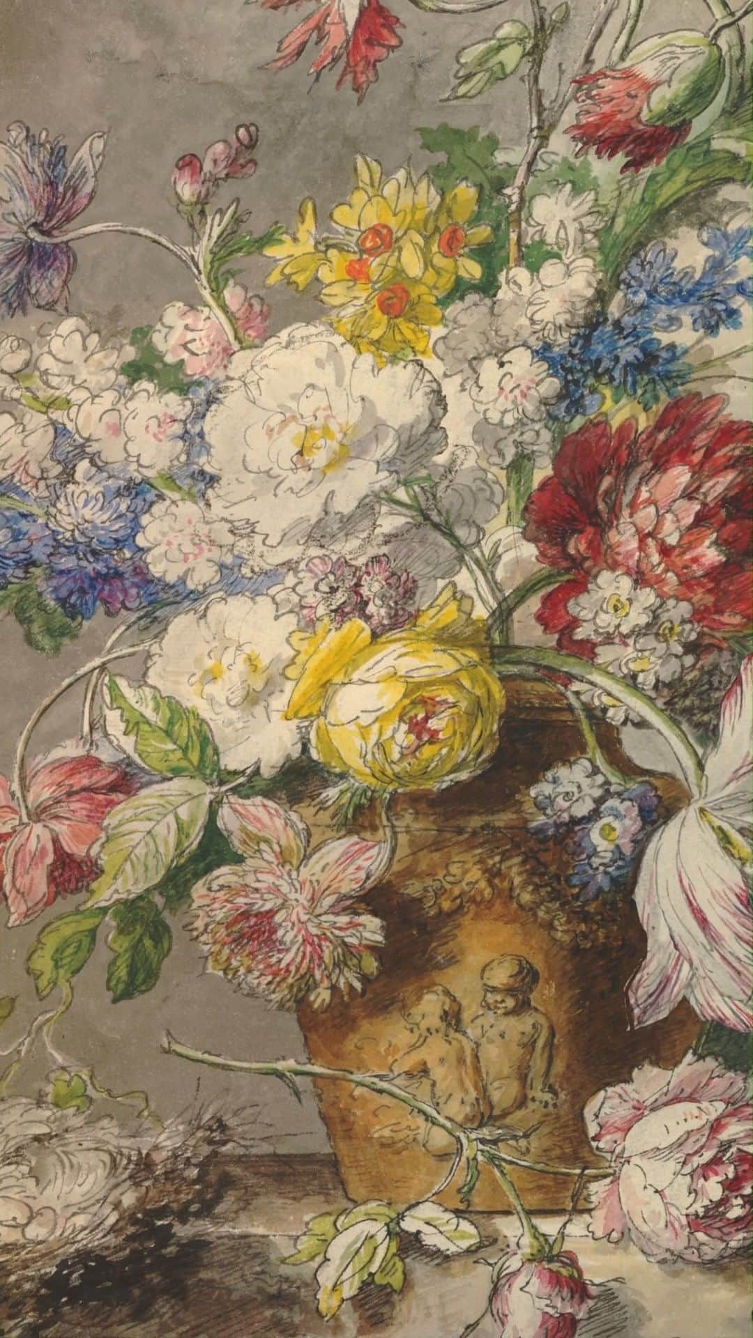 大英博物館のインスタグラム：「💐 Happy #Easter 💐  This fabulous floral display was drawn by Dutch artist Jan van Huysum between 1697– 1749.  Which flowers are you looking forward to blooming soon? 🌸🌹🌻🌷🌼  Head over to britishmuseumshoponline.org to explore our full range of products inspired by Jan van Huysum's famous flowers 🛍   🔎 Jan van Huysum (1682–1749), 'Vase of flowers'. Pen, grey ink and watercolour over charcoal on paper, Amsterdam, 1697–1749.   #BritishMuseum #Spring #Flowers」