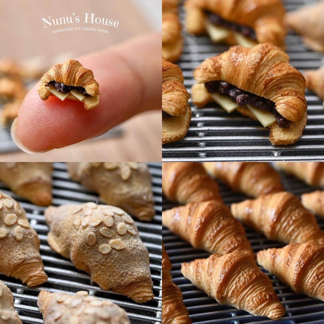 Nunu's Houseのインスタグラム：「🥐  6月〜9月の定期教室は「クロワッサン」です。4月末頃から一般受付出来れば と思います！  #ミニチュア#miniature  #田中智#nunushouse  #クロワッサン#パン」