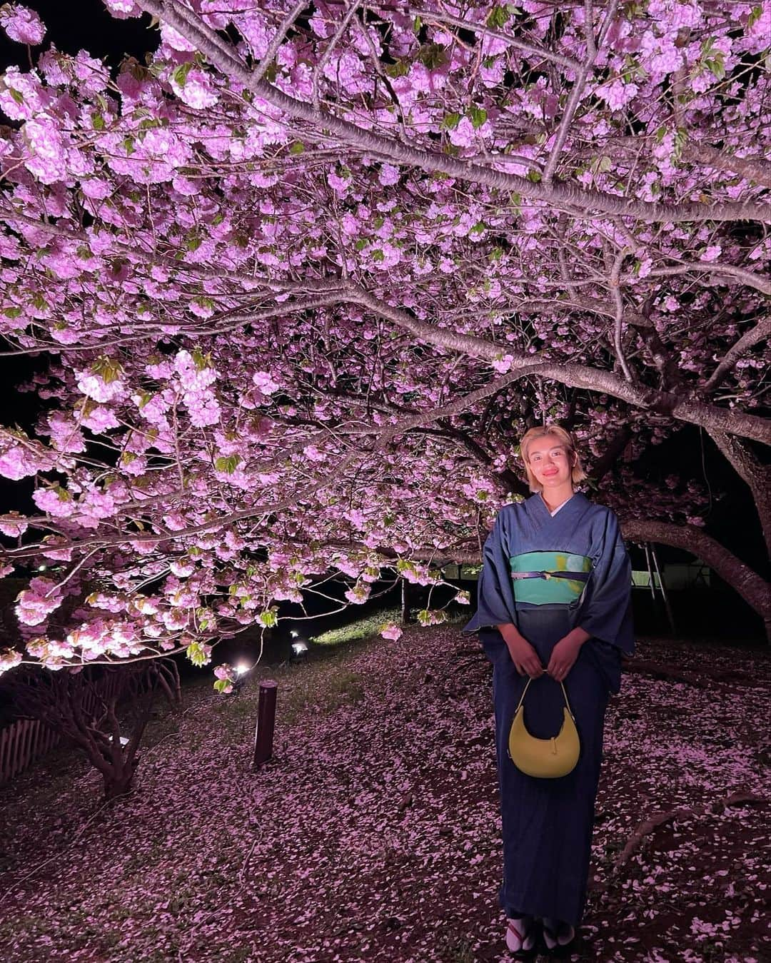 平アスカさんのインスタグラム写真 - (平アスカInstagram)「お着物で夜桜散策🌸🏯 ライトアップされてて綺麗だった！ いい感じの屋台で乾杯🍻したり温泉でまったりしたり、、🧖🏽‍♀️ セコマのアイス、種類が豊富でびっくりしたんだけど道民はさむいのにアイスが好きだからなんだね🍨 鹿児島と真逆の文化知れて楽しかった笑 #松前 #夜桜 #松前城 #桜 #着物 #温泉 #矢野旅館 #sauna #サウナ #糸括」5月8日 21時58分 - asucataira