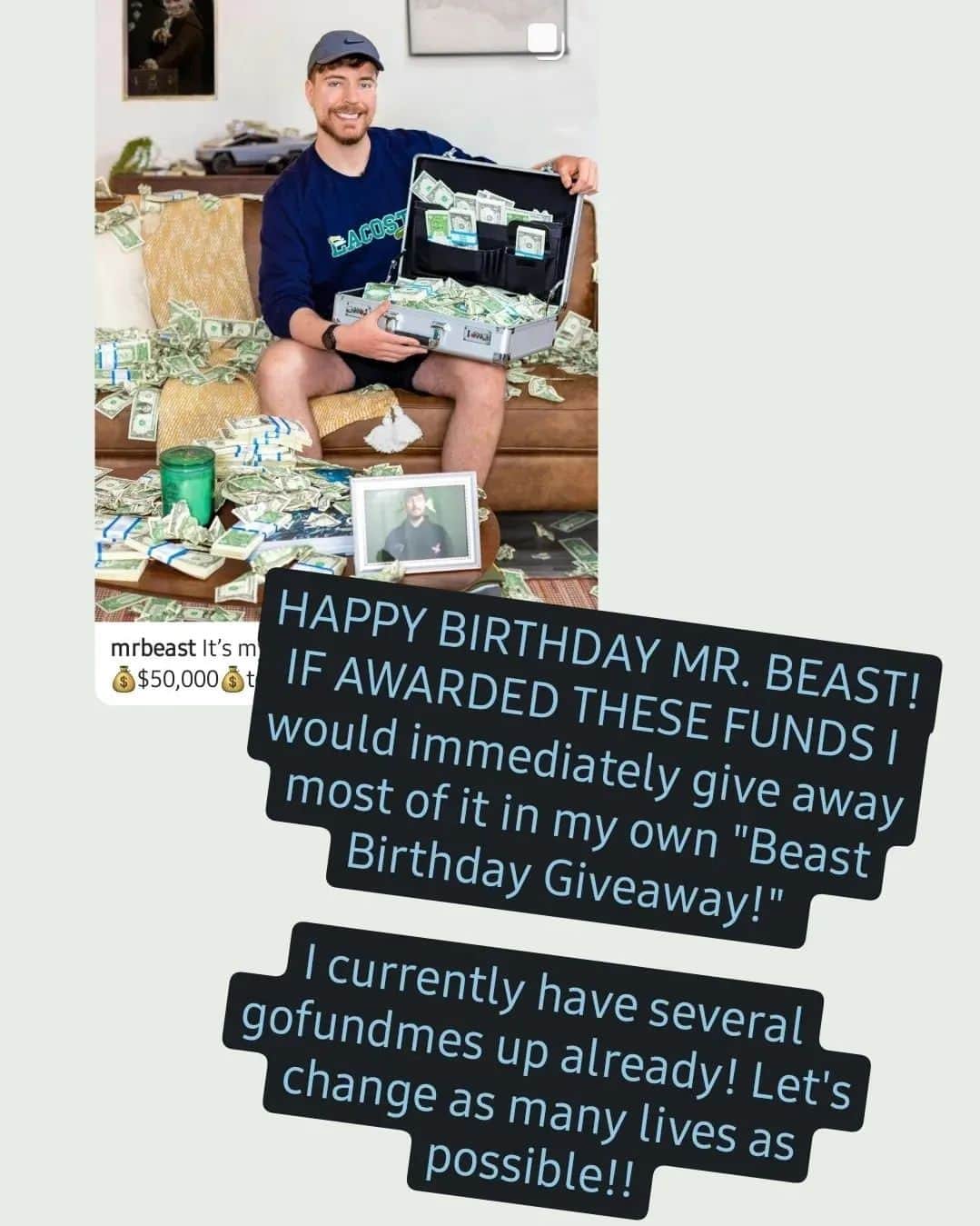 のインスタグラム：「Let's go!! Let's fill up those gofundmes!! Yessss! 💙💙💙💙💙」