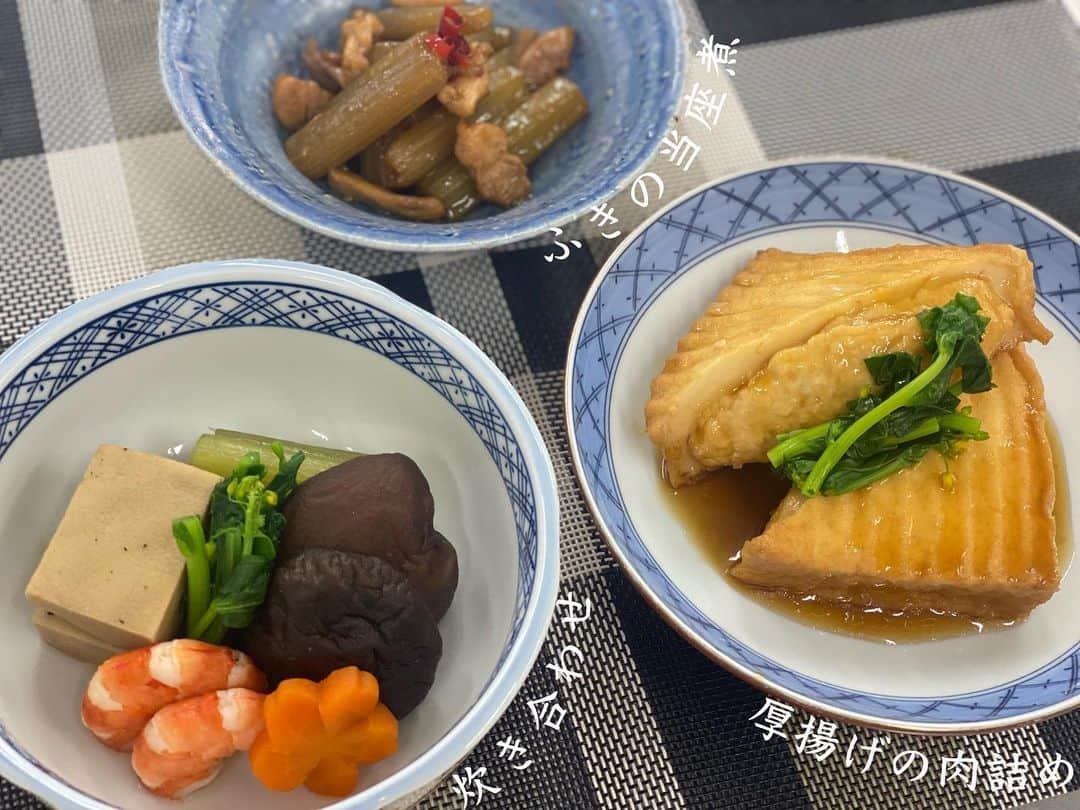 桝田沙也香さんのインスタグラム写真 - (桝田沙也香Instagram)「* 日本食満喫のお献立🍚🇯🇵 ・ふきの当座煮 ・炊き合わせ ・厚揚げの肉詰め  季節的に滑り込んだ、ふき。笑 旬を楽しめました🍃  ヘルシーだけどボリューミーな厚揚げの肉詰め🙋‍♀️ まだまだ食べ盛りの私には もってこいのおかずです🤣  それから面白いお料理、「炊き合わせ」 別々に煮た物を最後の器で盛り合わせる。 それぞれの持ち味が凝縮された究極の一皿✨  身体も心も整う幸せご飯💓  #丁寧な暮らし#お料理#献立#日本食#和食#くっきんぐらむ#cooking#手作りご飯#魅せる料理#アナウンサー#テレビ朝日アナウンサー#桝田沙也香」5月8日 20時16分 - sayaka0masuda