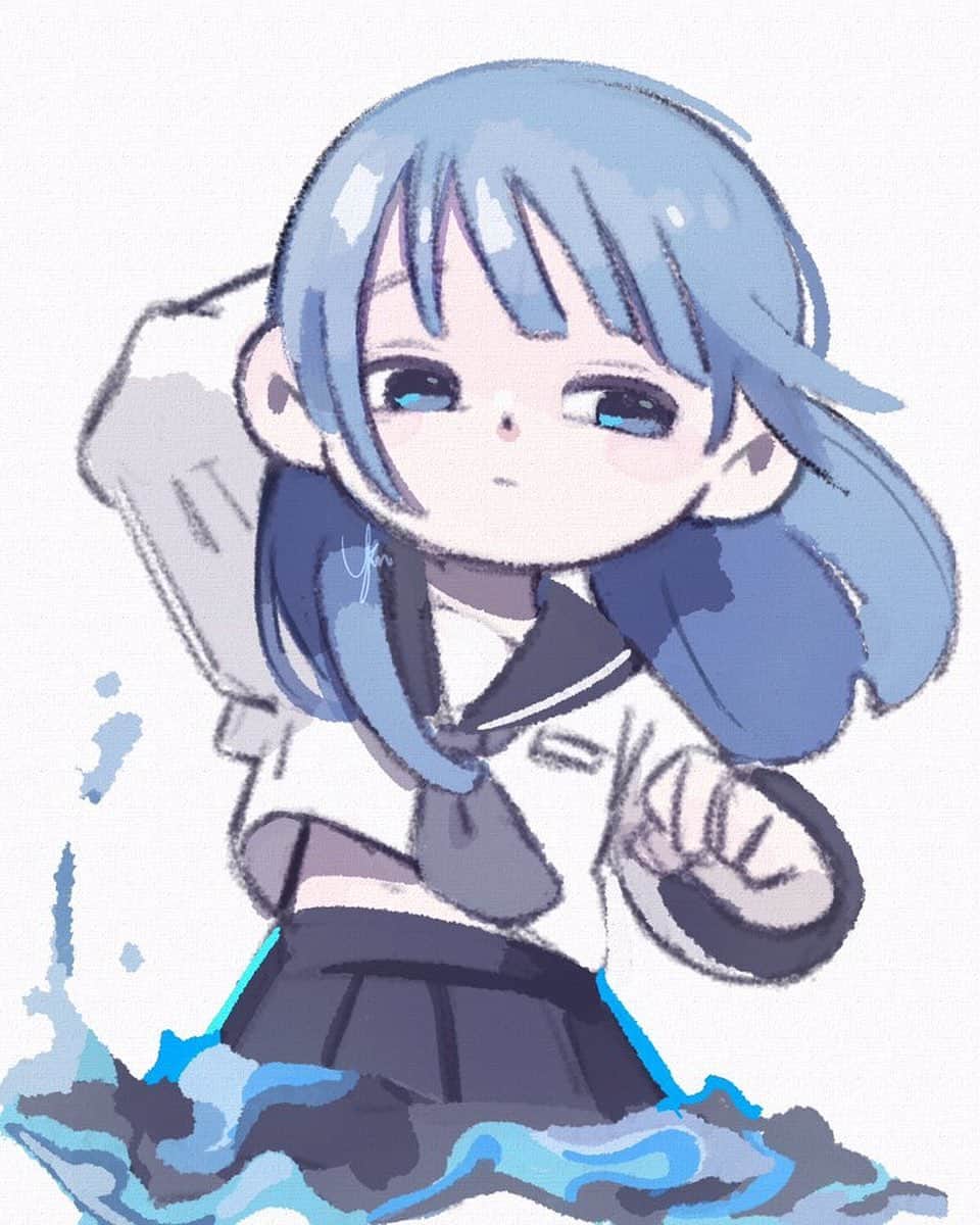 ユキノシュガーのインスタグラム：「#drawing#illustration#original#originalcharacter#sea#girl#blue#waterblue」