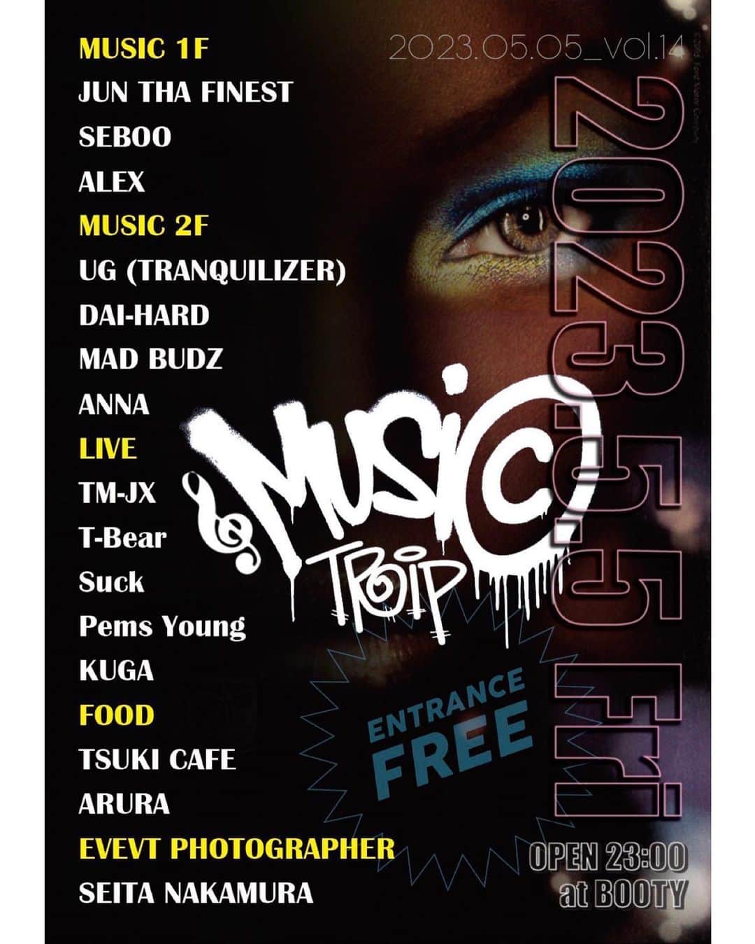 DIG DA GOOD IMCのインスタグラム：「【EVENT INFO】  MUSIC TRIP vol.14  2023.05.05(FRI)  BOOTY Sapporo [札幌市中央区南7条西4丁目]  OPEN 23:00  ENTRANCE FREE  ■MUSIC 1F JUN THA FINEST SEBOO ALEX  ■MUSIC 2F UG (TRANQUILIZER) DAI-HARD MAD BUDZ ANNA  ■LIVE TM-JX T-Bear Suck Pems Young KUGA  ■FOOD TSUKI CAFE ARURA  ■EVENT PHOTO SEITA NAKAMURA  #1kyu #junthafinest #daihard #ncbb #ddgg #ddg @1kyu @junthafinest @daihard_ncbb @bootysapporo」