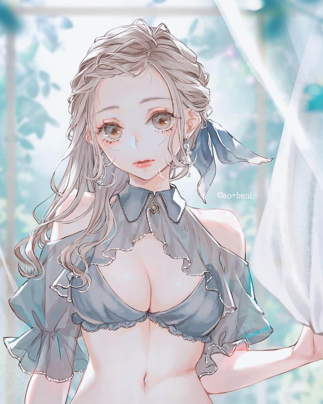 青十紅のインスタグラム：「ハーフのあの子  . .. ... #oc #art #illustration #drawing #artwork #design #lingerie  #イラストレーター  #イラストレーション#アート #絵 #透明感 #女の子 #モデル #イラスト好きな人と繋がりたい」