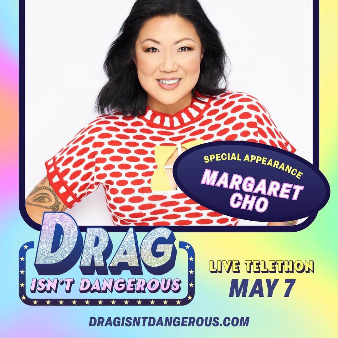 マーガレット・チョーのインスタグラム：「Join me for the @dragisntdangerous telethon Sunday, May 7th to combat anti-LGBTQ legislation! Together, we can make a difference and stand up for equality. Get tickets and make donations at dragisntdangerous.com.  @glaad, @pegmgmt, @outtv, @servvodka, @obsessedintl, @trixiecosmetics, @glsen, @unitedtalent, @queerty, @warnermusic, @loyalstudiostv」