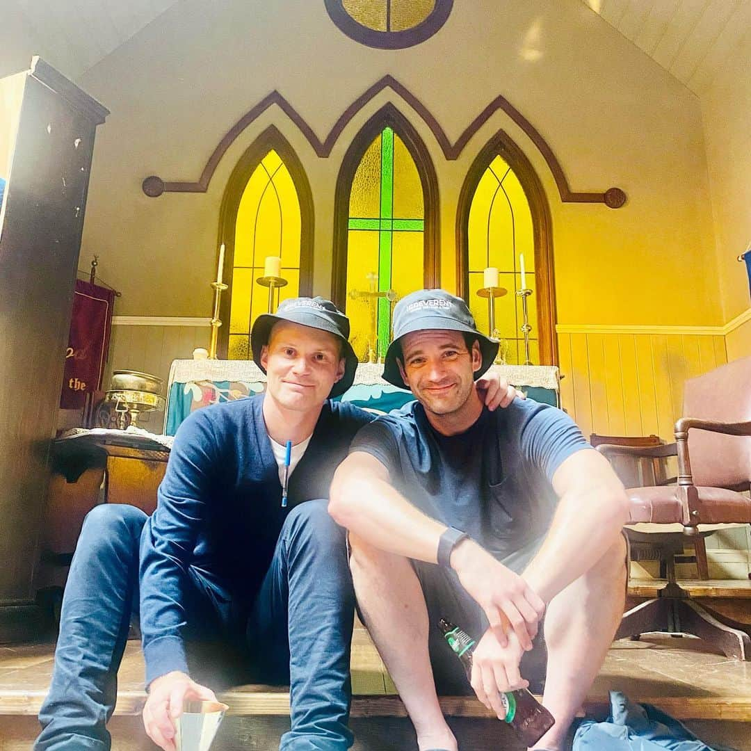 コリン・ドネルのインスタグラム：「Another #tbt from #Irreverent. This was from right after we wrapped on all 10 episodes, @paddy.macrae and I enjoying a toast in the church set.  I’m very sad that we won’t get to step onto the set again since we didn’t get picked up for a second season, but these things happen! I’m incredibly proud of the show that we made and unbelievably grateful to @peacock, @netflixanz,  @matchbox_pictures and the wonderful @bethbinnyc for an experience unlike any other with a group of artists that welcomed my family into their country, homes and lives so beautifully. It’s pretty special to have a whole host of friends on the other side of the world! A special thank you to the guy above, Paddy himself who is stuck with me now. A true friend and one those people you can’t wait to make stuff with.   Lastly, a massive thanks to all of you who found and checked out and enjoyed our show, I saw all your messages and it’s hugely appreciated!」