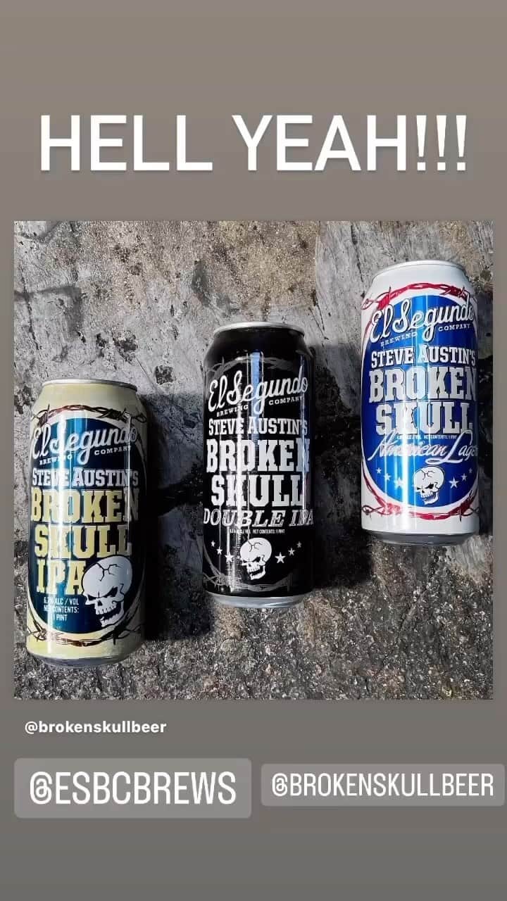 ストーン・コールド・スティーブ・オースチンのインスタグラム：「🔊⬆️  Triple threat from @esbcbrews @brokenskullbeer   #beer #craftbeer #america #usa」