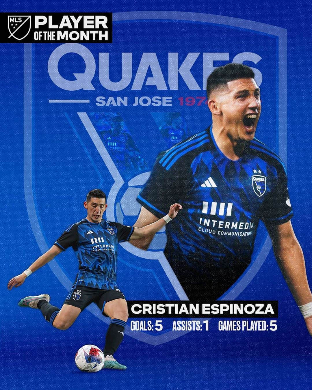 Major League Soccerのインスタグラム：「The only player to score or assist in five matches during April. 💥  @crisespinoza11 is your Player of the Month! 👏」