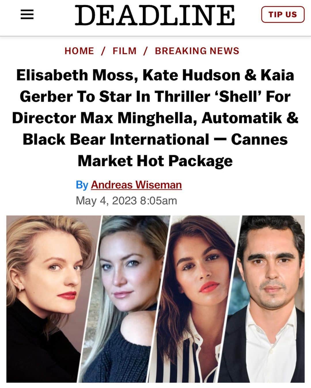 カイア・ジョーダン・ガーバーのインスタグラム：「🐚 @maxminghella @elisabethmossofficial @katehudson」