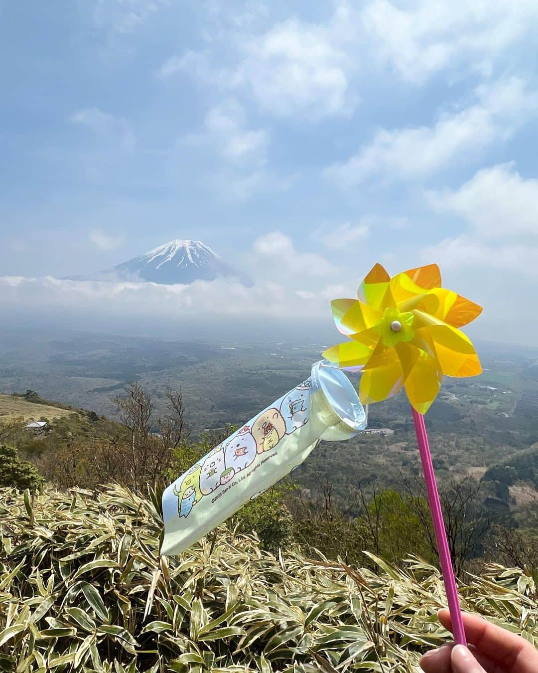 桐谷蝶々のインスタグラム：「. . 今日は、5月5日 こどもの日ですね🎏  鯉のぼり好きで4月くらいから家に飾っていて、山にも連れていきました😊  ザックの横にさしていたのですが、 風が吹くたび回っていて可愛かったです🎏 カラカラ音がしてた🍃  #鯉のぼり #こどもの日 #富士山 #竜ヶ岳 #竜ヶ岳からの富士山 #登山」