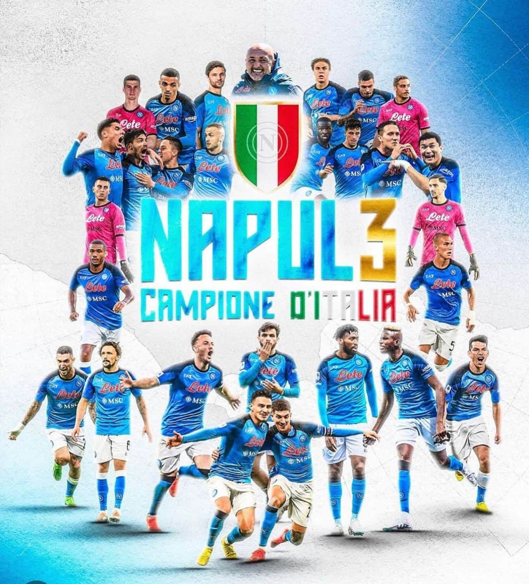 ファビオ・カンナヴァーロのインスタグラム：「Complimenti ai CAMPIONI D’Italia, ci avete fatto rivivere un sogno dopo 33 anni….🏆🇮🇹Grazie Presidente , Mr Spalletti e ai nostri fantastici ragazzi #forzanapolisempre 💙💙💙」