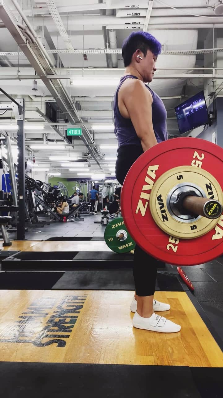 鄭碧瑩のインスタグラム：「Week 3 of this DL focused meso peppered with flu attacks and 2 man down days. First time deadlifting at 9am at a rather peaceful platform. Might do this again.   Focus: Volume work and controlled eccentric. 70 x 7 72.5 x 7 75 x 7 80 x 7  Rinse and repeat.  For those who train with discipline and concentration, you will find that this habit transfers to other aspects of your life, diet included.   #noexcuses #trainhard #trainsmart #liftforlife」