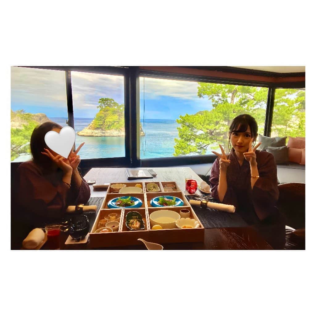 有馬奈那のインスタグラム：「朝ごはん&夜ご飯🍽️✨ . お皿が可愛かった🩵 . . #モデル #model #薬学部 #pharmacystudent #グラビアアイドル #tb #過去pic #旅行 #trip #travel #伊豆 #izu #温泉旅行 #hotsprings  #japanesegirl #タビジョ #堂ヶ島 #伊豆旅行 #フレンチ #オーシャンビュー #繭二梁 #旅スタグラム #旅好き女子 #여행스타그램 #좋아요 #我的最愛 #漂亮 #instagood #フォロワー募集中 #有馬奈那」