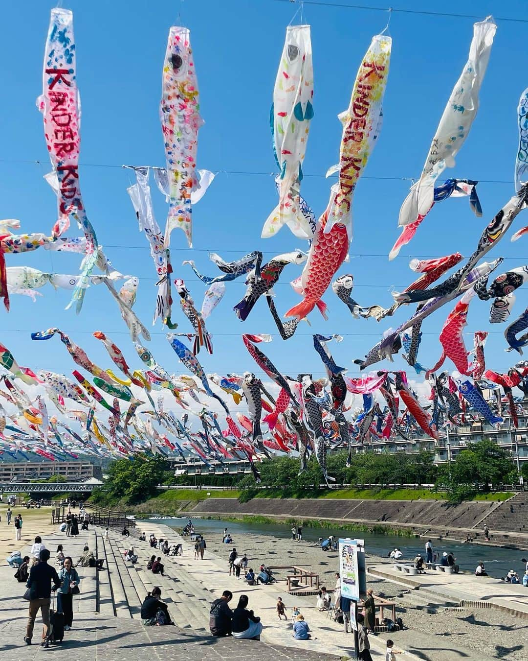 小嶋晶子のインスタグラム：「I went to the carp streamer festival. 1000 carp streamers were flying in the wind in the blue sky. It was very impressive! 🎏 BTW, May 5th is Children's Day in Japan. People celebrate children's happiness, health and growth, and they decorate carp streamers and may doll. ゴウゴウと風が吹くなか気持ちよさそうに泳ぐこいのぼりを愛でに🎏 本当に1000匹いるのか？数えてみましたが…7匹当たりでどうでもよくなりました。 #こいのぼり #こいのぼりフェスタ  #こいのぼりフェスタ1000  #芥川桜堤公園  #koinobori  #osaka #japan #🎏 #🇯🇵」