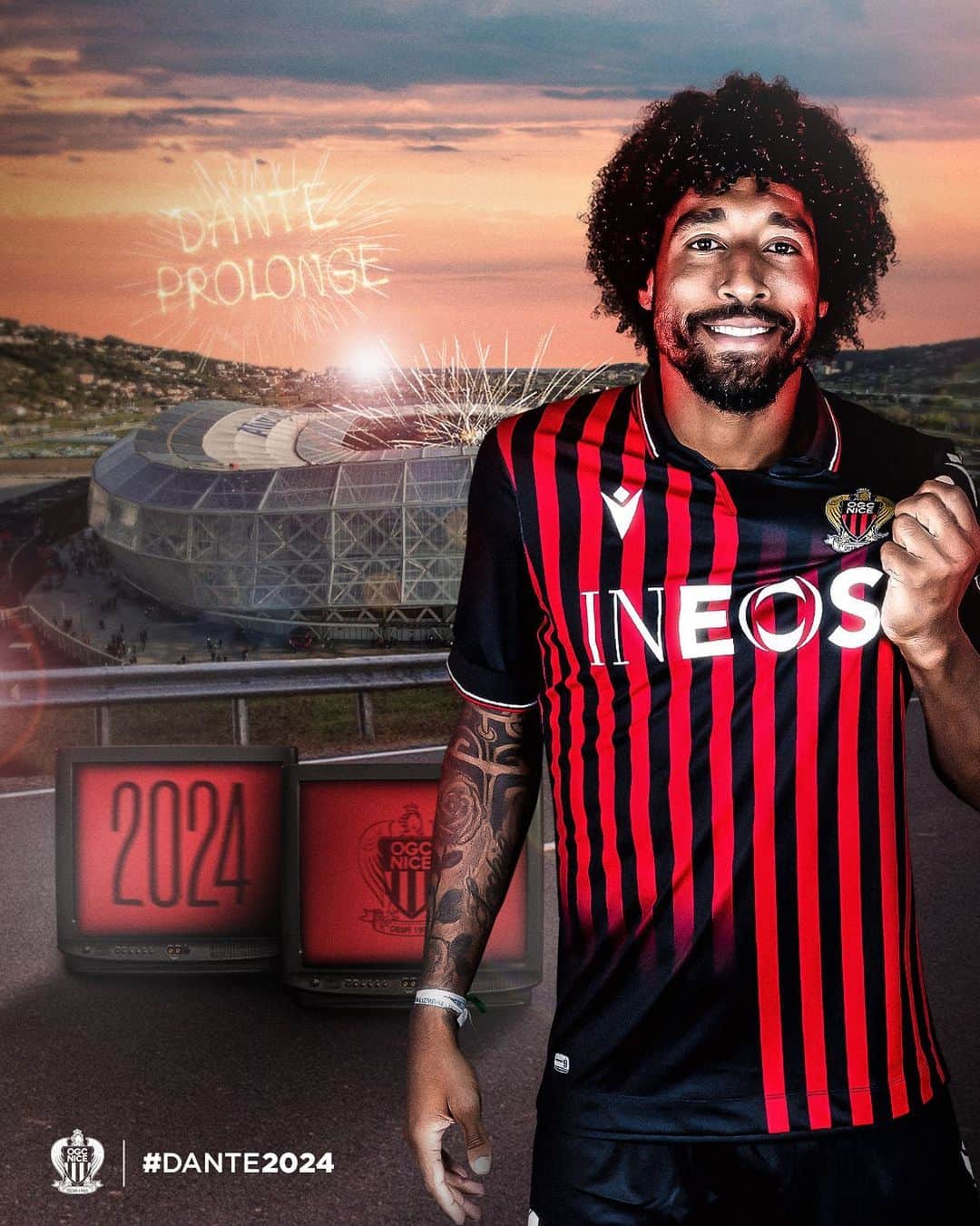 のインスタグラム：「✍️ #Dante2024 ❤️🖤 . L’OGC Nice a le plaisir d’annoncer la prolongation de @dantebahia pour une saison supplémentaire 💪🔴⚫️ . #ogcnice #dante #unodinoi #issanissa」