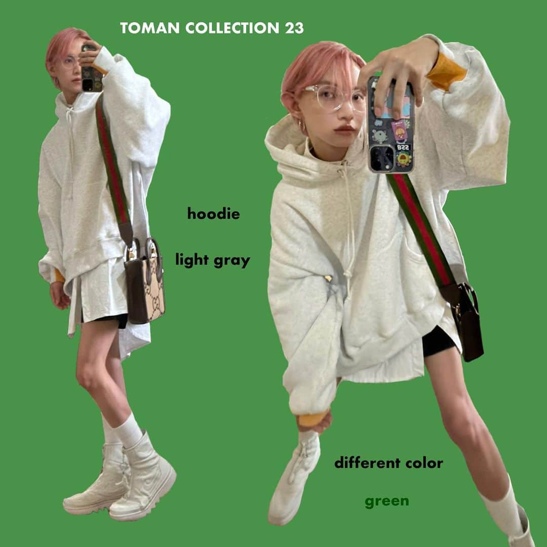 とまんのインスタグラム：「TOMAN COLLECTION hoodie (light gray) style👕👖👟  インナーをロングシャツなどにすることで サイドの広めのスリットと相性抜群💯  お陰様でグリーンは完売いたしました！ 今でも再販希望のお問合せが一番多く嬉しい限りですが 残念ながら完売の商品から販売終了となります🥲 たくさんお求め頂けて本当に嬉しいです。  このライトグレーのもLサイズは完売しており Mサイズの在庫も残りわずかとなりました🙇🏻‍♂️  温かい気温になってまいりましたが 部屋着だったり、次の秋〜冬のお楽しみに 是非ライトグレーもお求めください＾＾  size : M_Ｌ / n green / ¥7,000＋tax  〰️〰️〰️〰️〰️  ご購入はZOZOTOWNにて 「とまん」と検索ください🔍」