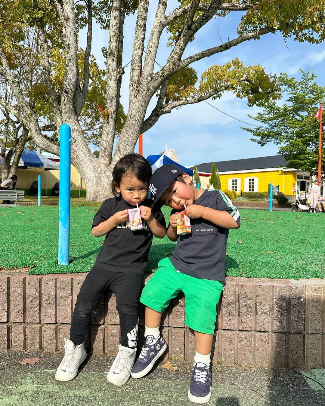 Mai Wakimizuのインスタグラム：「gw初日はsaorin親子と東条湖おもちゃ王国＼(^o^)／フリーパス買ったものの乗り物に乗るのに長蛇の列で、すぐ乗れるものはフリーパス除外のものばかり。笑 唯一の乗ったのはメリーゴーランド。笑(5枚目)おにぎり食べて室内の遊び場で遊んでポテト食べて(これ、めちゃくちゃ美味しくて2回食べた。笑)スーパーボールで遊んで。あれ？東条湖ランド行く必要あったかな？笑  娘はこの日初めてバイバイを覚えた記念日＼(^o^)／(3枚目) #2歳9ヶ月#生後9ヶ月#兄妹#東条湖おもちゃ王国」