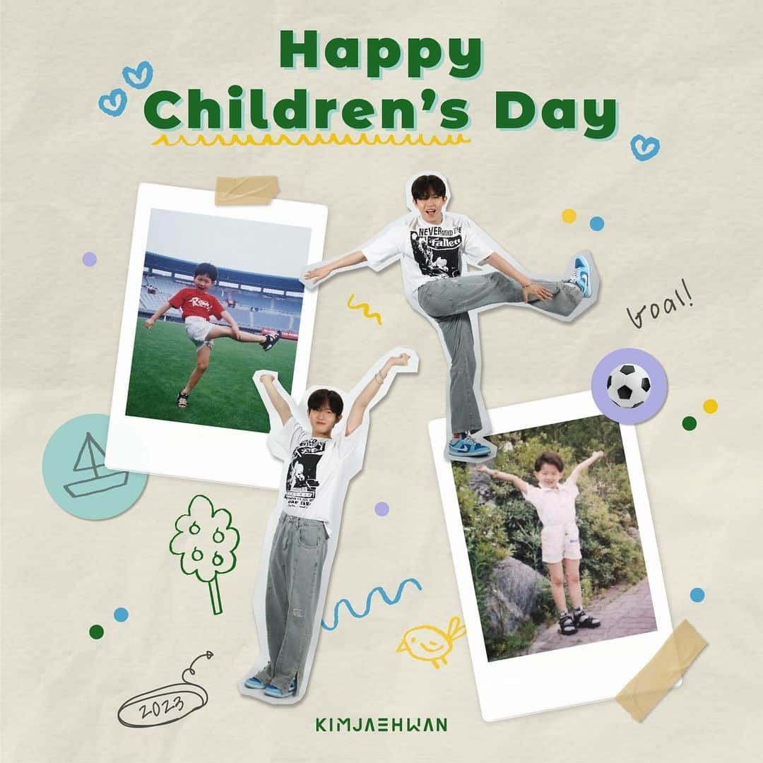 キム・ジェファンのインスタグラム：「[👦] 💙Happy Children's Day💙  2023.05.05. 아기 재환이가 돌아왔다⁉  Baby 째니 / 으른 째니 달라진 점을 찾으시오. (527점)  윈드를 위해 준비한 어린이날 선물입니다🎁  #김재환 #KIMJAEHWAN」