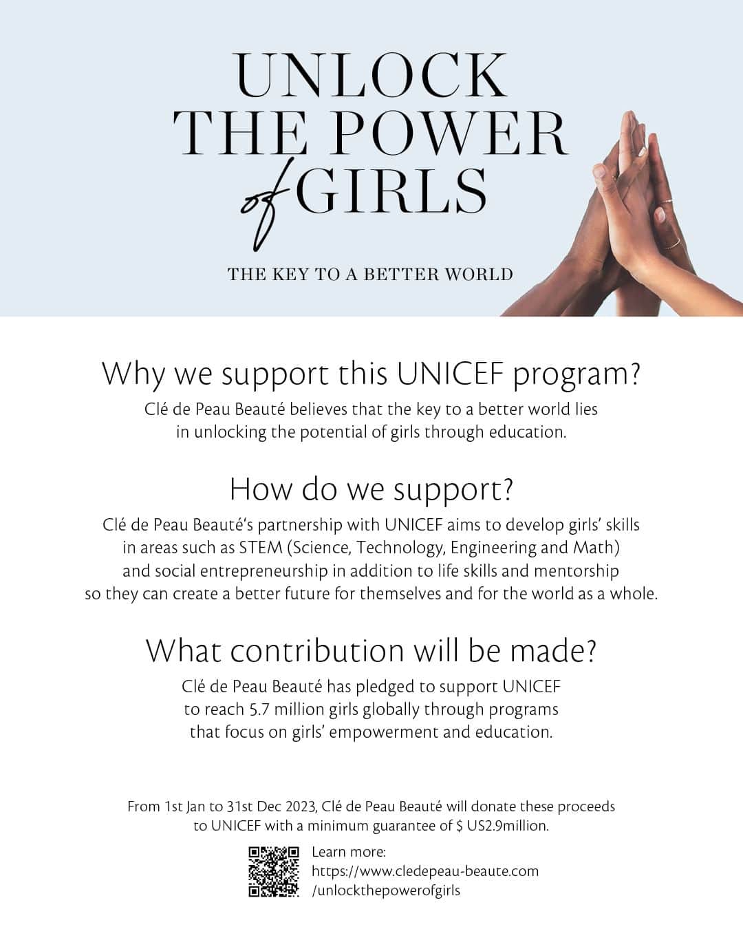 Clé de Peau Beauté Officialさんのインスタグラム写真 - (Clé de Peau Beauté OfficialInstagram)「We have made a pledge to support UNICEF to reach 5.7 million girls globally through programs that empower their lives. Focusing on skills in areas such as STEM (Science, Technology, Engineering, and Mathematics) and social entrepreneurship in addition to life skills and mentorship, we are unlocking the power of girls, together.  *UNICEF does not endorse any company, brand, product or service.」5月5日 13時00分 - cledepeaubeaute