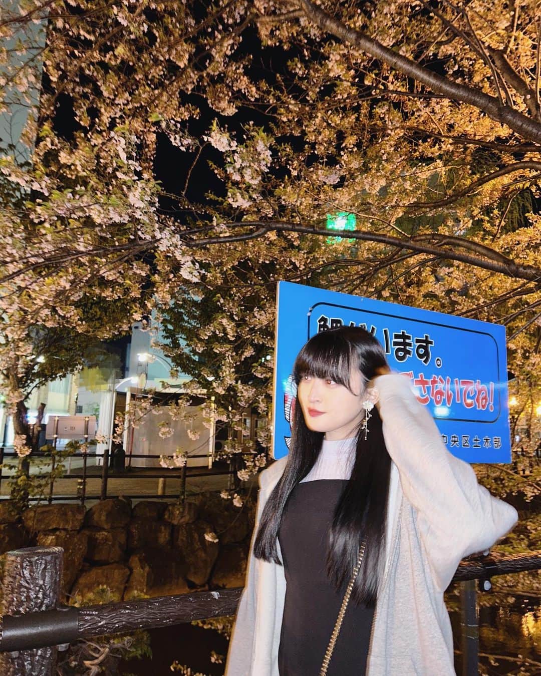 彩永あいりのインスタグラム：「. 北海道まだ桜咲いてた🌸夜桜ってやつ」