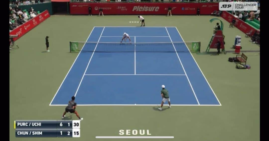 のインスタグラム：「ソウルチャレンジャーダブルス決勝のナイスポイント。 ボレーの壁からのドロップ。サーバーが僕です。  #atpchallenger  #seoul  #doubles  #final  #ボレー  #壁  #プロテニスプレイヤー  #内山靖崇  #積水化学  #アディダス  #ヘッド  #mtsテニスアリーナ三鷹  #toalson」